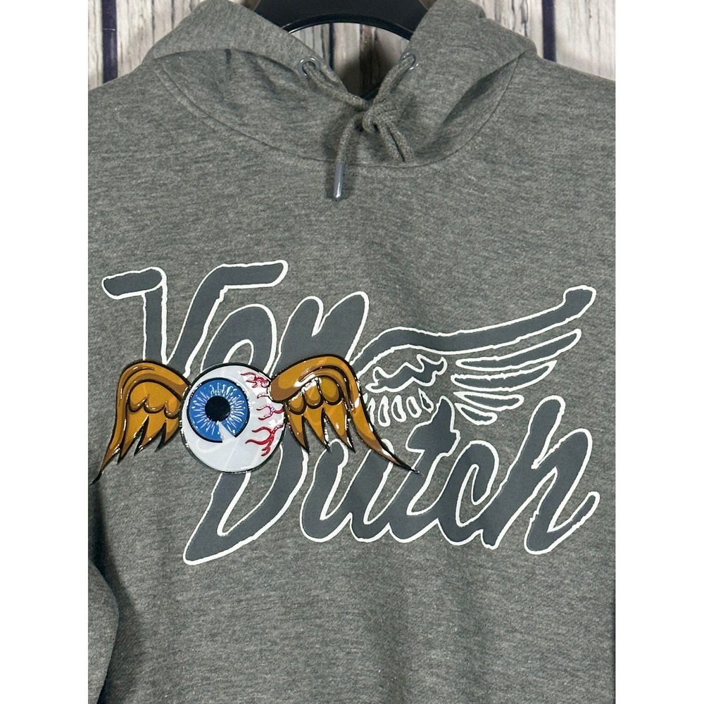 Von Dutch Mens Flying Eyeball Hoodie Grey Rod & Custom Graphic Sweatshirt XL NEW